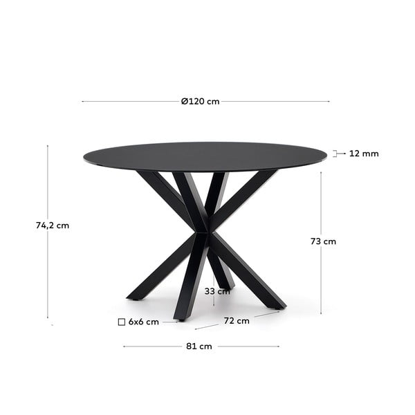 Melns apaļš ēdamgalds ar stikla galda virsmu ø 120 cm Argo – Kave Home-image-4