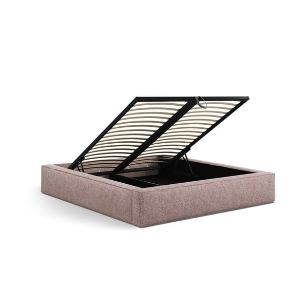 Gaiši rozā polsterēta divvietīga gulta ar veļas kasti ar redelēm 200x200 cm Simon Olivia – Micadoni -image-4