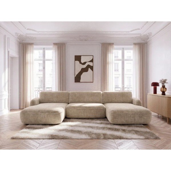 Bēšs samta salokāms/ar uzglabāšanas vietu (U veida) stūra dīvāns Celeste – Bobochic Paris-image-2