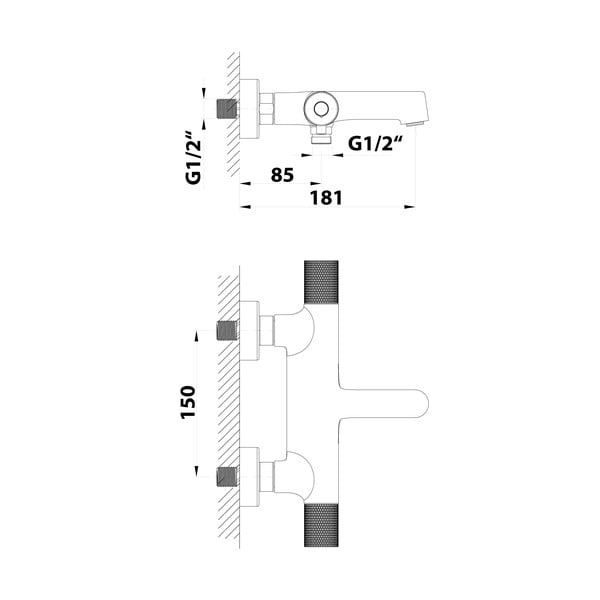 Matēti melns sienas jaucējkrāns vannai (ar 2 izvadiem) Solaris – Sapho-image-2