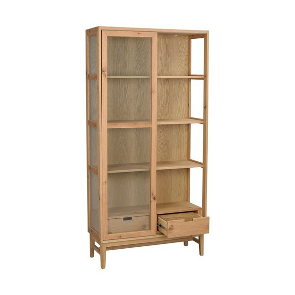 Dabīga toņa vitrīna ar ozolkoka imitāciju un bīdāmām durvīm 100x203 cm Hazelton – Rowico-image-2