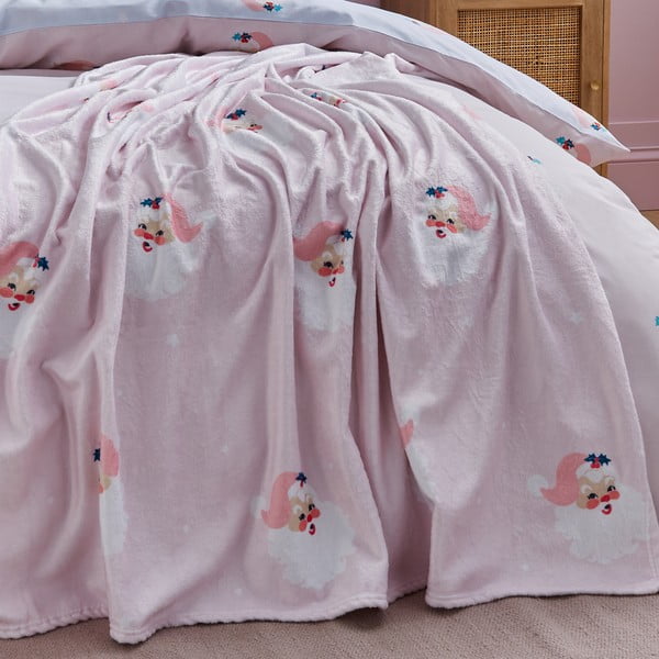 Gaiši rozā mikroplīša pleds ar Ziemassvētku motīvu 130x170 cm Vintage Christmas Santa – Catherine Lansfield-image-4