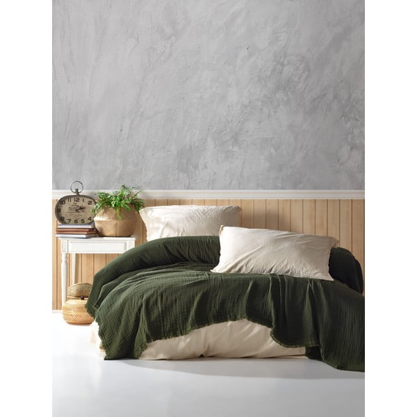 Tumši zaļš muslīna gultas pārklājs 200x250 cm – Mijolnir-image-1