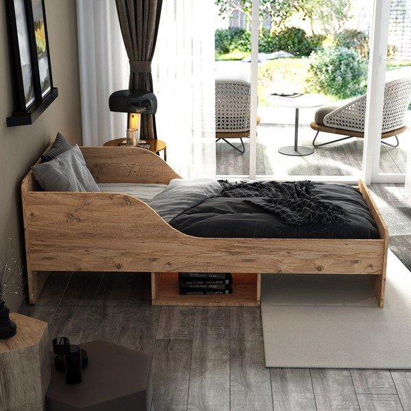 Dabīga toņa vienvietīga gulta ar veļas kasti 90x190 cm Evren – Kalune Design-image-2