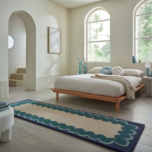 Dabīga toņa/zilganzaļš ar rokām darināts vilnas celiņa paklājs 80x230 cm Wiggle Wool – Flair Rugs-image-1