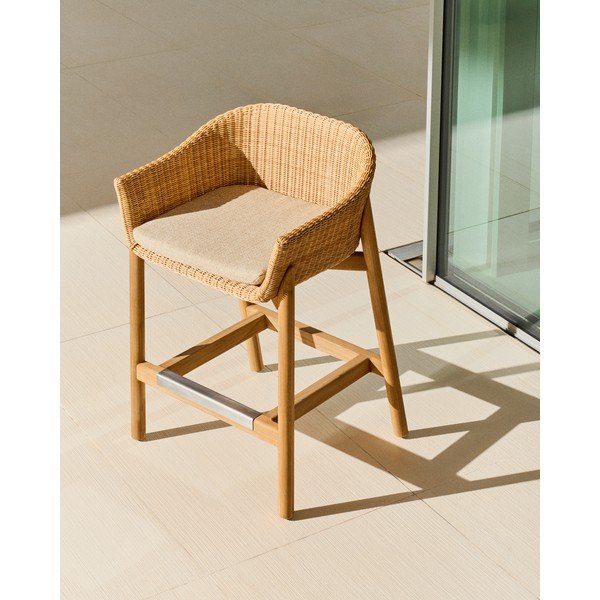 Dabīga toņa polsterēts/rotangpalmas dārza bāra krēsls Galea – Kave Home-image-1