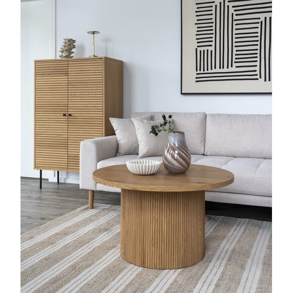 Dabīga toņa apaļš žurnālgaldiņš ar papeles koka imitāciju ø 80 cm Boavista – House Nordic-image-1