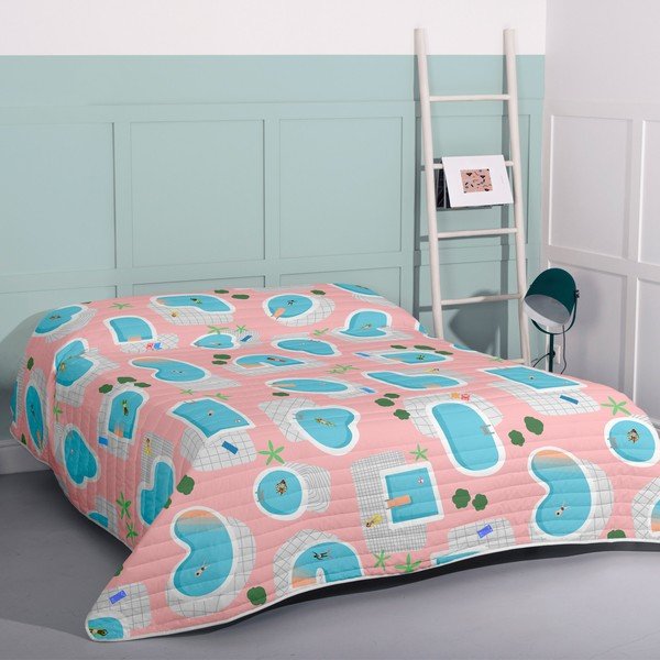 Zils/rozā stepēts gultas pārklājs 260x260 cm Swimming pool – Aware