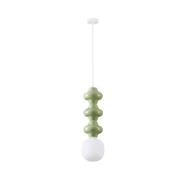 Balta/gaiši zaļa keramikas piekaramā lampa ar stikla abažūru ø 18 cm Clio – Nova Luce