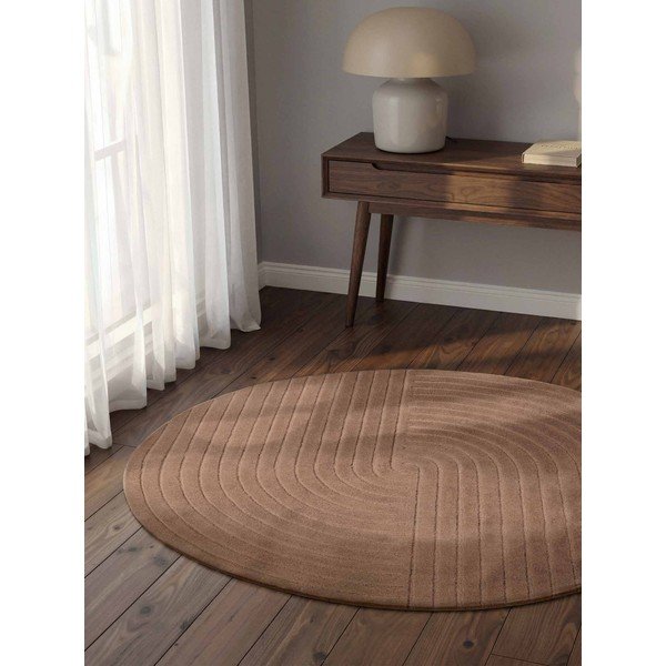 Bēšs ar rokām darināts vilnas apaļš paklājs ø 120 cm Arcura – Vikosa-image-1