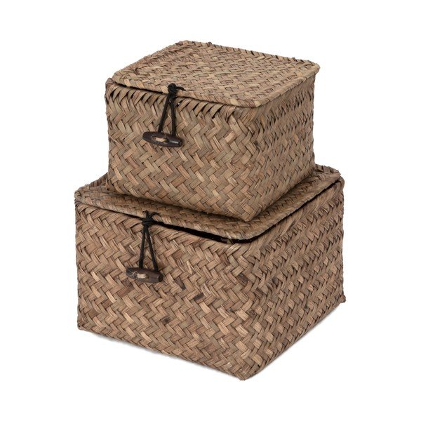 2 tumši brūnu uzglabāšanas grozu komplekts no niedrēm Compactor Lidwhite-image-3