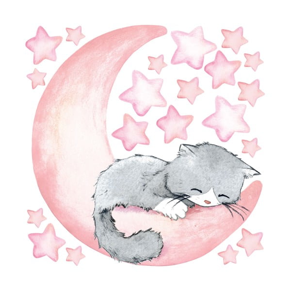 Rozā bērnu sienas uzlīmes Ambiance Magic Cat-image-2