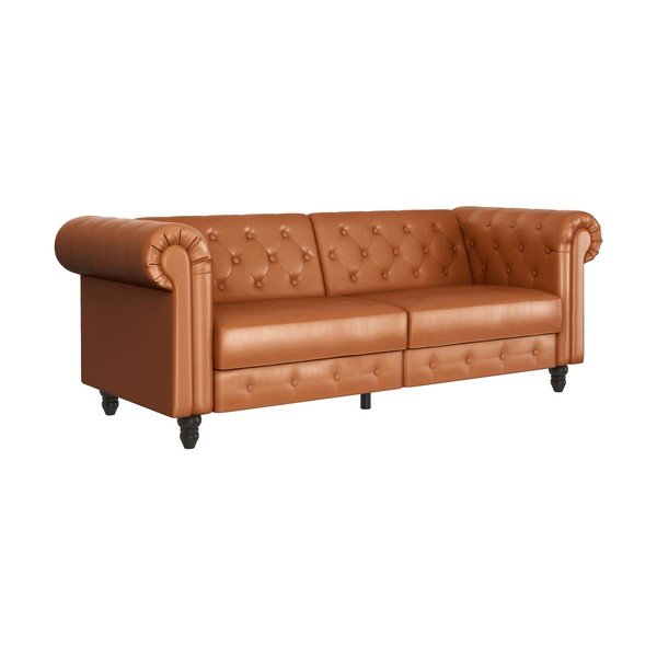 Konjakbrūns salokāms dīvāns no ādas imitācijas 236 cm Felix – Støraa-image-2