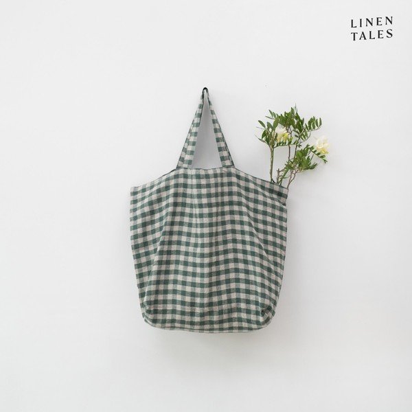 Lina iepirkumu soma Forest Green Gingham – Linen Tales