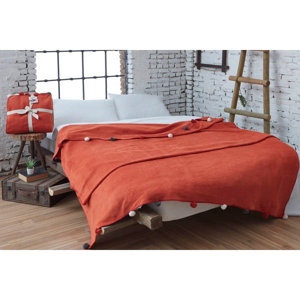 Ķieģeļu sarkans flīsa gultas pārklājs 150x200 cm Pom Pom – Mijolnir-image-1