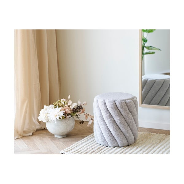 Pelēks pufs no buklē auduma Sana – House Nordic-image-1