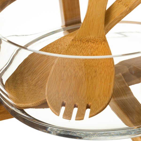 Stikla bļodas un 2 bambusa galda piederumu komplekts Unimasa-image-1