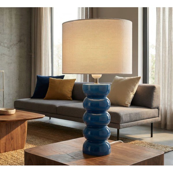 Balta/zila keramikas galda lampa ar auduma abažūru (augstums 46 cm) Torr – Mauro Ferretti-image-1
