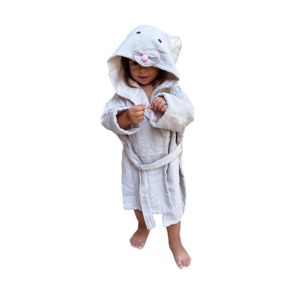 Balts/pelēks kokvilnas halāts bērniem S izmērs Mouse – Rocket Baby