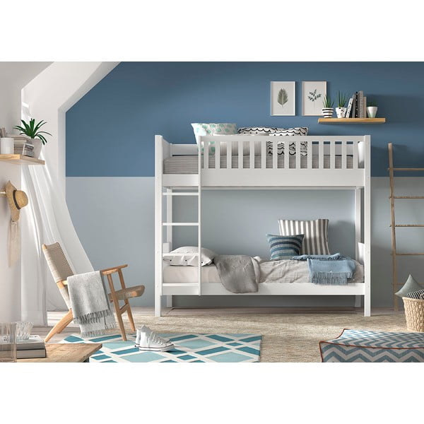 Balta priedes masīvkoka divstāvu bērnu gulta ar veļas kasti 90x200 cm SCOTT – Vipack-image-1