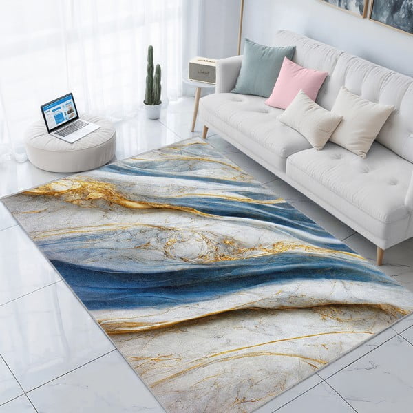 Zils mazgājams paklājs 80x150 cm Golden Spill – Mila Home-image-1
