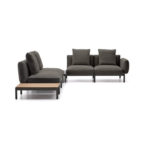 Tumši pelēks polsterēts (L veida) dārza dīvāns Sorells – Kave Home-image-1