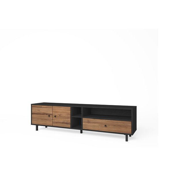 Melns/dabīga toņa TV galdiņš ar riekstkoka imitāciju 180x47 cm Roald – Marckeric-image-3
