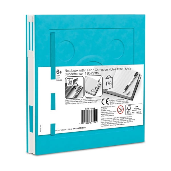 Tirkīza kvadrātveida blociņš ar gela pildspalvu LEGO®, 15,9 x 15,9 cm-image-2