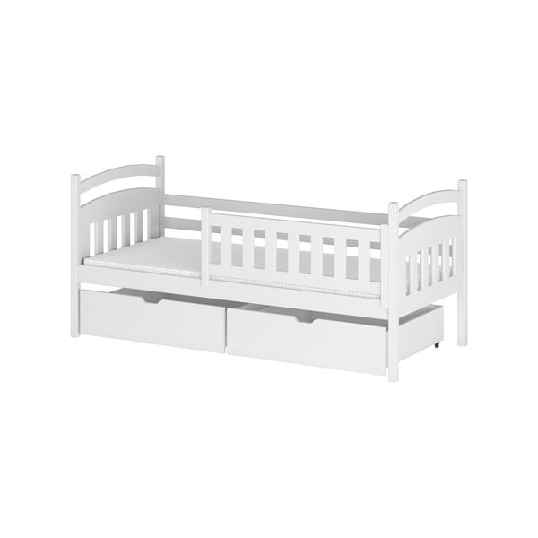 Balta bērnu gulta no priedes koka ar glabāšanas vietu 80x180 cm Terry – Lano Meble