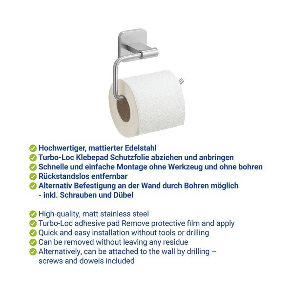 Matētas sudraba krāsas nerūsējošā tērauda tualetes papīra turētājs ar uzstādīšanu bez urbšanas ar Turbo-Loc stiprinājumu Porto – Wenko-image-2