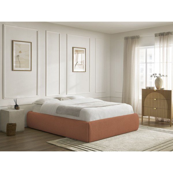 Oranža polsterēta divvietīga gulta ar veļas kasti/bez galvgaļa un ar redelēm 160x200 cm Inera – Bobochic Paris-image-1