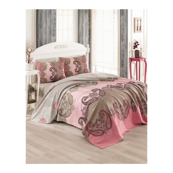 Kokvilnas pārklājs divguļamai gultai Royal Pique Rose, 200 x 230 cm