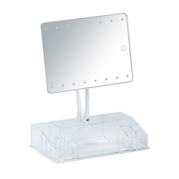 Balts kosmētikas spogulis ar LED apgaismojumu un kosmētikas organizatoru Farnese-image-1