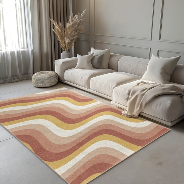 Okera dzeltens/dūmakaini rozā mazgājams paklājs 60x100 cm Creamy Strawberry Swirl – Mila Home-image-1