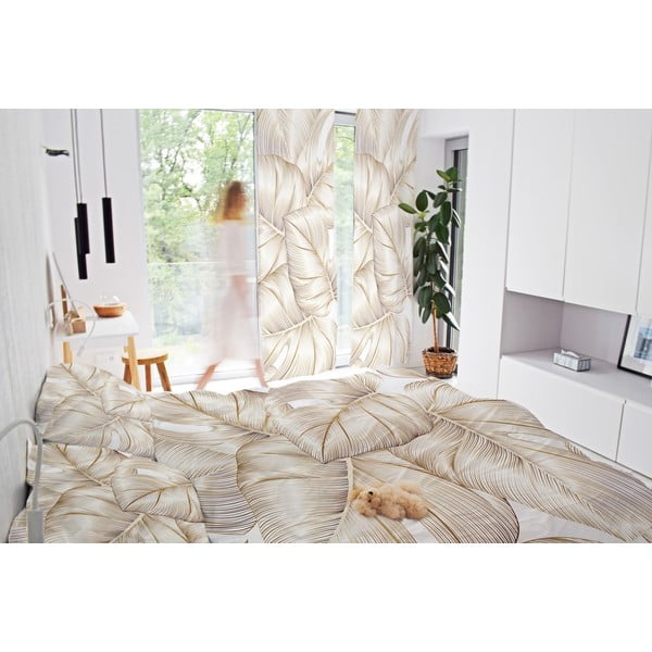 Zelta krāsas aizkars no kokvilnas satīna 110x170 cm Golden Leaves – Butter Kings-image-1