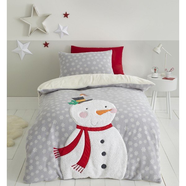 Pelēka mikroplīša gultasveļa Catherine Lansfield Cosy Snowman, 200 x 200 cm-image-1