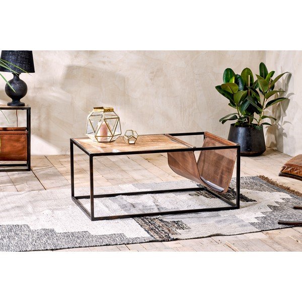 Nkuku Alera mango koka un ādas kafijas galdiņš-image-1