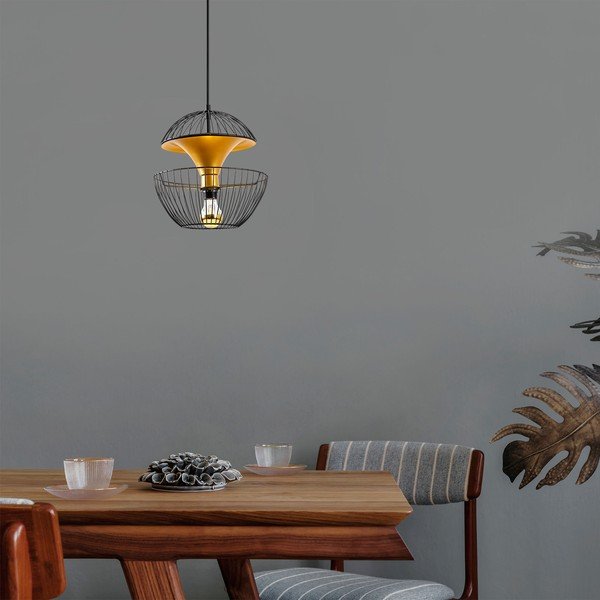 Melna/zelta krāsas piekaramā lampa ar metāla abažūru ø 30 cm Telmander – Opviq lights-image-2