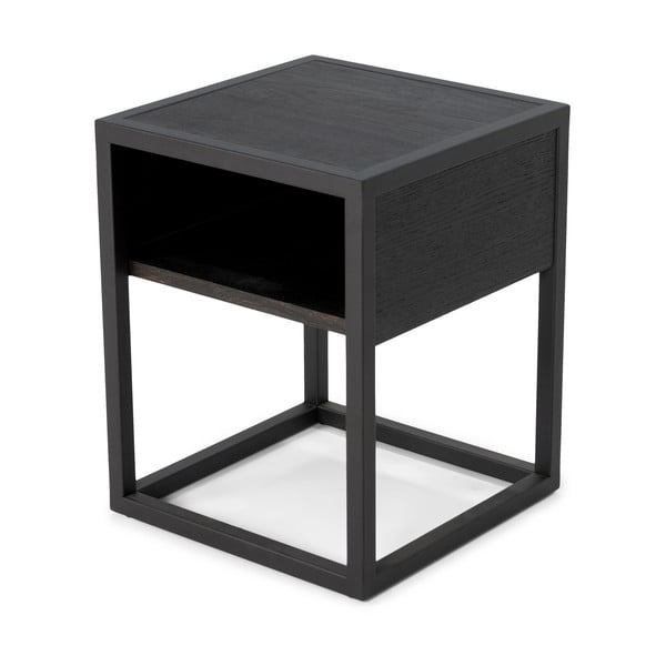 Melns naktsskapītis ar ozola masīvkoka galda virsmu ar plauktiem Diva – Spinder Design