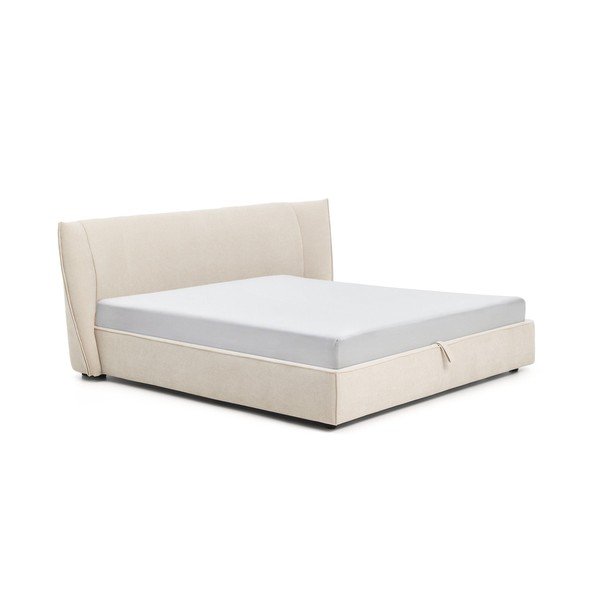 Bēša polsterēta divvietīga gulta no šenila ar veļas kasti ar redelēm 180x200 cm Arvian – Kave Home