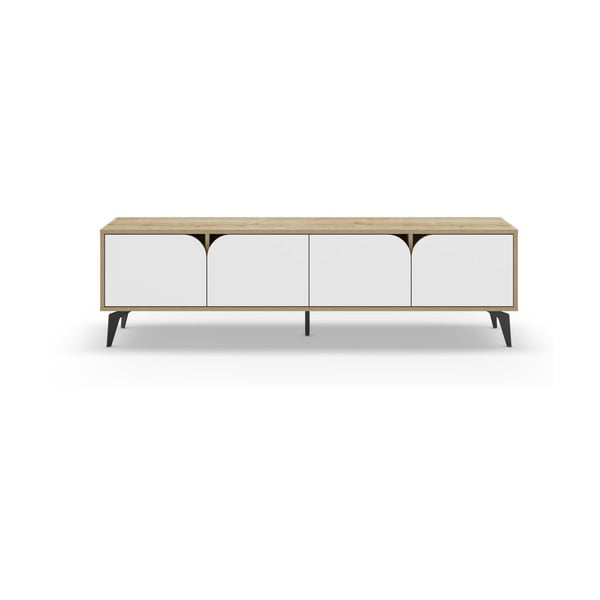 Balts/dabīga toņa TV galdiņš ar ozolkoka imitāciju 180x51 cm Nola – Marckeric