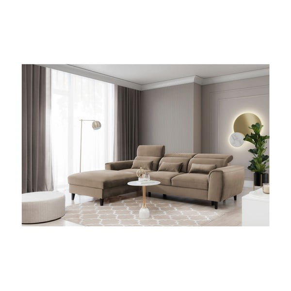 Gaiši brūns samta salokāms/ar uzglabāšanas vietu stūra dīvāns (ar kreiso stūri/ar zvilni) Foble – ELTAP-image-3