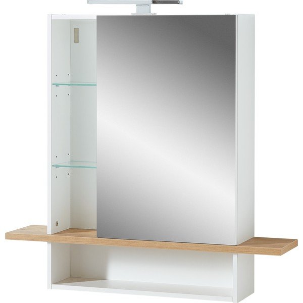 Balts piekaramais vannas istabas skapītis ar spoguli un ozolkoka imitāciju 90x91 cm Novolino – Germania-image-2
