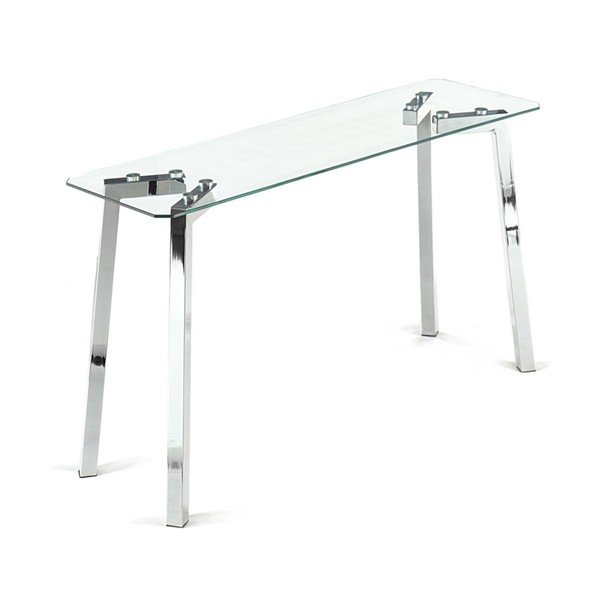 Sudraba krāsas konsoles galds ar stikla galda virsmu 40x125 cm Kirk – Tomasucci-image-2