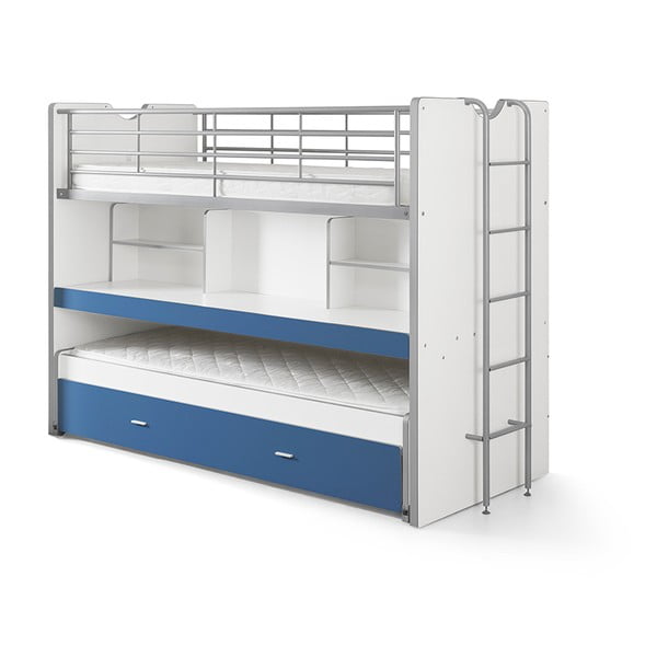 Balta un zila divstāvu gulta ar plauktiem Vipack Bonny, 220 x 100 cm