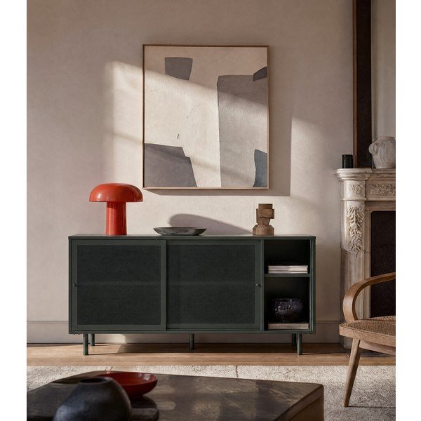 Tumši zaļa metāla zema kumode ar bīdāmām durvīm 160x75 cm Veep – Unique Furniture-image-3