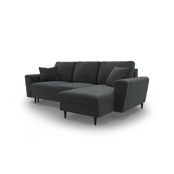 Tumši pelēks samta salokāms stūra dīvāns ar uzglabāšanas vietu Kyoto – Cosmopolitan Design-image-4