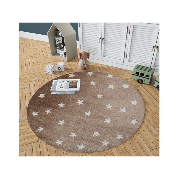 Brūns apaļš paklājs ar zvaigznēm KICOTI Stars, ø 80 cm-image-2