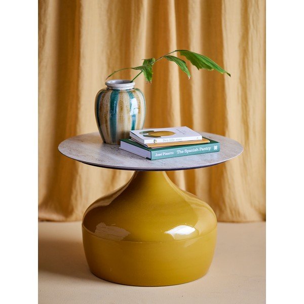 Dzeltens apaļš žurnālgaldiņš ar keramikas virsmu ø 60 cm Lecco – Bloomingville-image-1