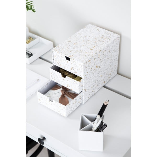 Zelta balta uzglabāšanas kaste ar 3 atvilktnēm Bigso Box of Sweden Ingrid-image-1